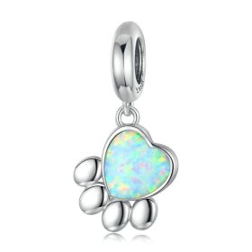 Adorable Claw White Gold Plated Color Opal Cat And Dog Pendant
