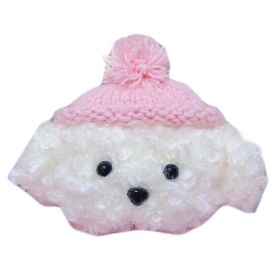 Lovely White Dog Pink Hat Plush Silicone Wireless Headphone Case Knitted Wireless Bluetooth Earbuds Headphones Case
