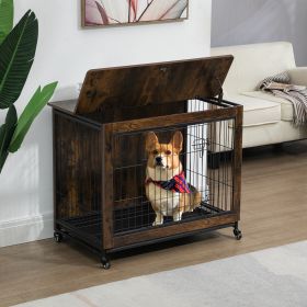 23.6"L x 20"W x 26"H Dog Crate Furniture with Cushion, Wooden Dog Crate Table, Double-Doors Dog Furniture, Dog Kennel Indoor for Small Dog, Dog House