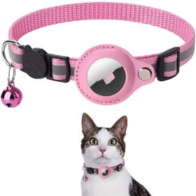 Reflective Collar Waterproof Holder Case For Airtag Air Tag Airtags Protective Cover Cat Dog Kitten Puppy Nylon Collar (Color: Pink)