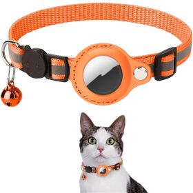 Reflective Collar Waterproof Holder Case For Airtag Air Tag Airtags Protective Cover Cat Dog Kitten Puppy Nylon Collar (Color: Orange)
