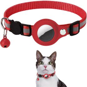 Reflective Collar Waterproof Holder Case For Airtag Air Tag Airtags Protective Cover Cat Dog Kitten Puppy Nylon Collar (Color: Red)
