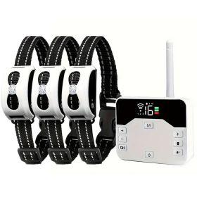 Electronic Pet Fence Bark Stopper Remote Control Dog Trainer 2-in-1 Rechargeable Waterproof Collar (Option: White-One Drag Three)