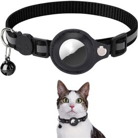 Reflective Collar Waterproof Holder Case For Airtag Air Tag Airtags Protective Cover Cat Dog Kitten Puppy Nylon Collar (Color: Black)