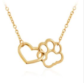 Women's Hollow All Match Dog Paw Peach Heart Necklace (Color: Yellow)