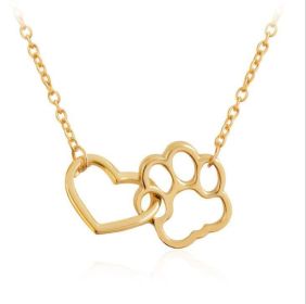 Women's Hollow All Match Dog Paw Peach Heart Necklace (Color: Yellow)