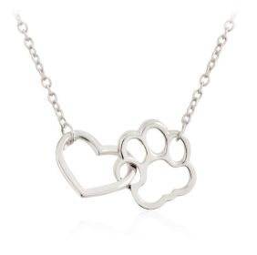 Women's Hollow All Match Dog Paw Peach Heart Necklace (Color: White)