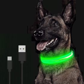 LED Glowing Dog Collar Rechargeable Luminous Collar Adjustable large Dog Night Light Collar Pet Safety Collar for Small Dogs Cat ,halloween pet collar (Color: Green Battery, size: L)