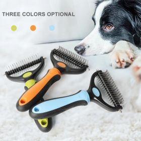 Professional Pet Deshedding Brush 2 Sided Dematting Dog Comb Cat Brush Rake Puppy Grooming Tools Undercoat Shedding Flying Hair (Color: Blue, size: L)