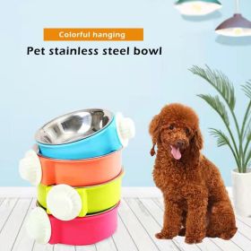 Pet Stainless Steel Bowl Hanging Cage Type Fixed Cute Dog Basin Cat Supplies Puppy Food Drinking Water Feeder Pets Accessories (Color: Pink, size: 17cm)