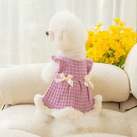 Warm and thickened dog clothes in autumn and winter; bow sweater skirt; dog sweater (colour: Purple skirt, size: L (recommended weight 5-7 kg))