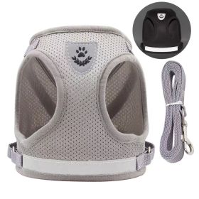 No Pull Pet Harness Vest For Dog & Cat; Step-in Puppy Harness For Small Medium Dogs; Reflective Strip (Color: Grey, size: S)