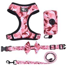 4Pcs Set Reflective No Pull Dog & Cat Harness Collar Leash With Dog Poop Bag For Small Medium Dog (Color: Pink, size: M)