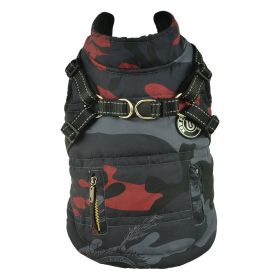 Camouflage Red Pattern Reflective Chest Harness With Traction Buckle Zipper Pet Cotton Clothes (Color: Red, size: M)