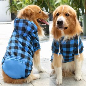 Plaid Dog Hoodie Pet Clothes Sweaters with Hat and Pocket Christmas Classic Plaid Small Medium Dogs Dog Costumes (colour: Zipper pocket coat blue black plaid, size: 2XL (chest circumference 60, back length 42cm))
