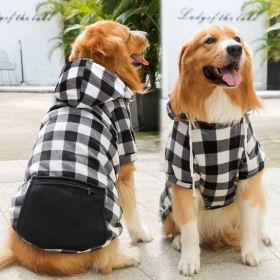 Plaid Dog Hoodie Pet Clothes Sweaters with Hat and Pocket Christmas Classic Plaid Small Medium Dogs Dog Costumes (colour: Zipper pocket coat black and white, size: 2XL (chest circumference 60, back length 42cm))
