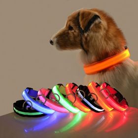 Glow-In-The-Dark Pet Collar For Dog & Cat; LED Dog Collar For Night Walking; USB charging (Color: Pink, size: M)