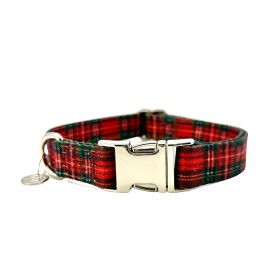 Adjustable Collar - Quick Release Metal Alloy - Red Plaid (Color: Red Plaid, size: medium)