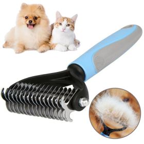 Grooming Brush For Pet Dog Cat Deshedding Tool Rake Comb Fur Remover Reduce 2-Side Dematting Tool For Dogs Cats Pets Grooming Brush Double Sided Shedd (Color: Blue)