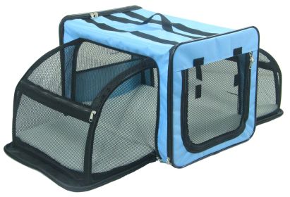Pet Life Capacious Dual-Expandable Wire Folding Lightweight Collapsible Travel Pet Dog Crate (Color: Blue, size: large)
